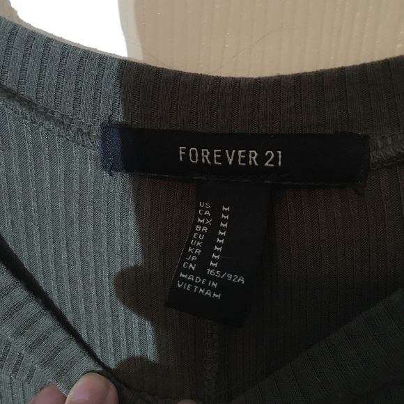 Forever 21 Green Dress Olive T-shirt Ribbed Mini F21 Long Sleeve Autumn Sz M - Picture 3 of 3